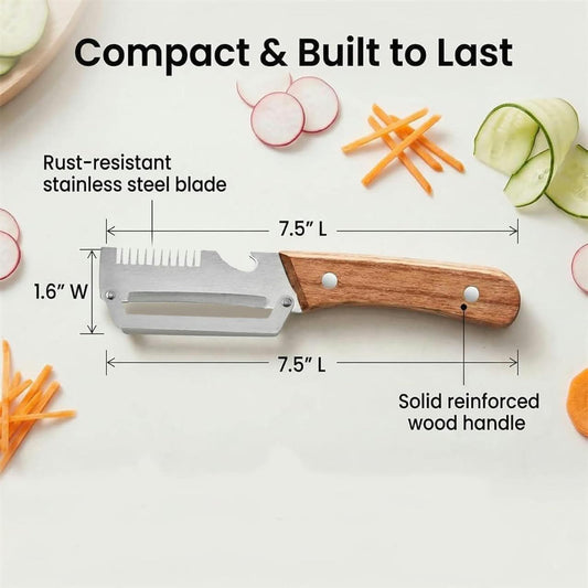 3-in-1 Stainless Steel Vegetable Peeler & Julienne Slicer – Wooden Handle